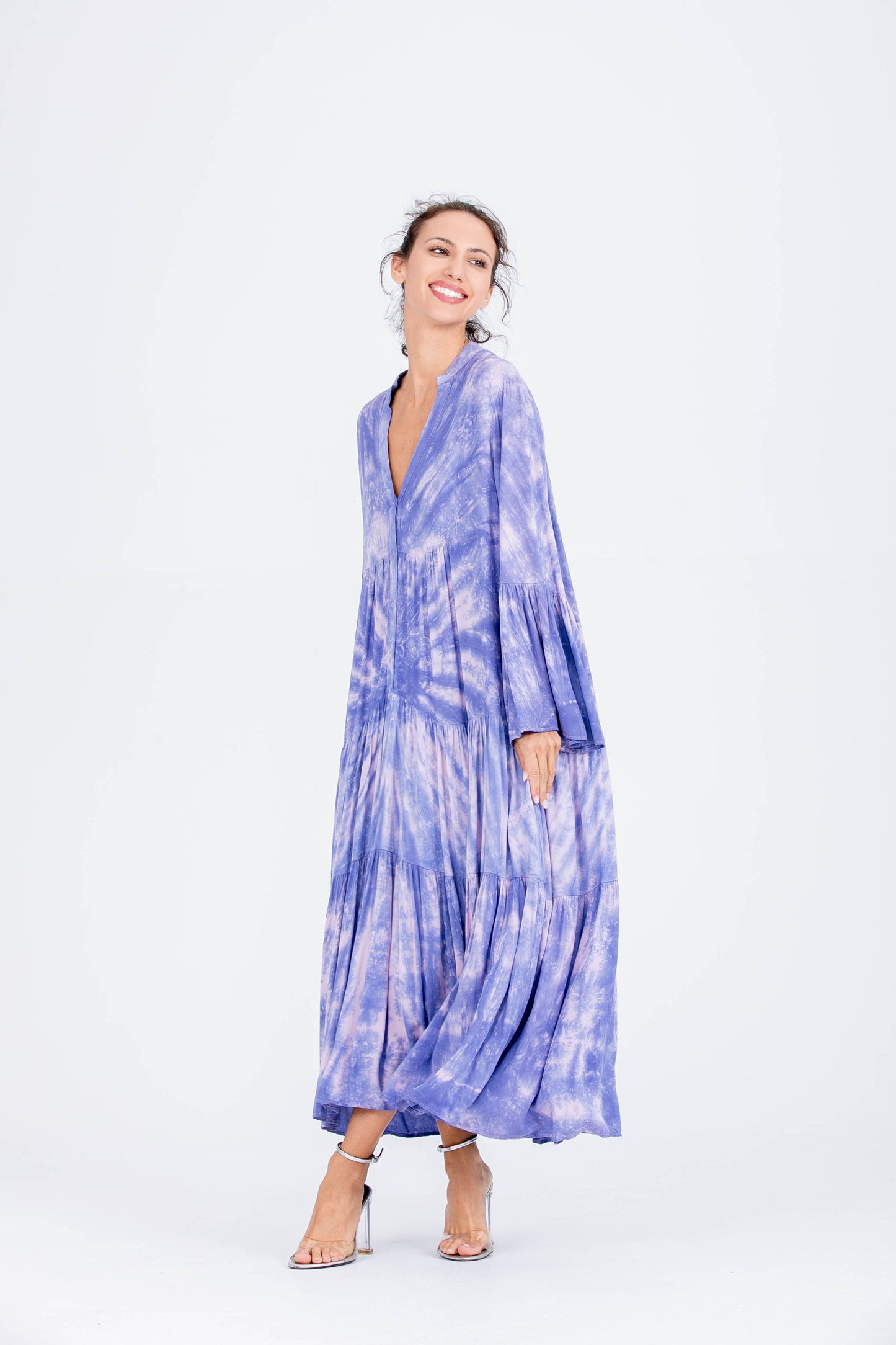 VESTIDO LARGO CUELLO MAO TIE DYE